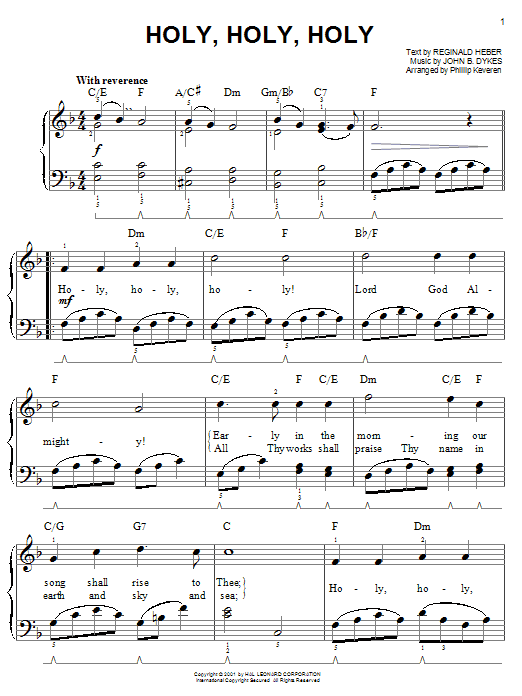 Holy, Holy, Holy (arr. Phillip Keveren) (Easy Piano) von Reginald Heber