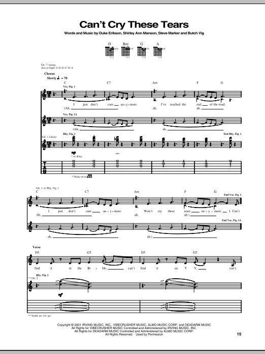 Can't Cry These Tears (Guitar Tab) von Garbage