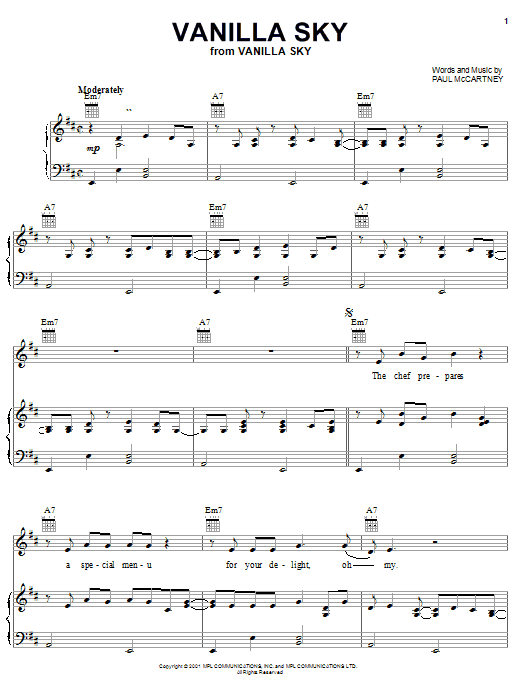 Vanilla Sky (Piano, Vocal & Guitar Chords (Right-Hand Melody)) von Paul McCartney