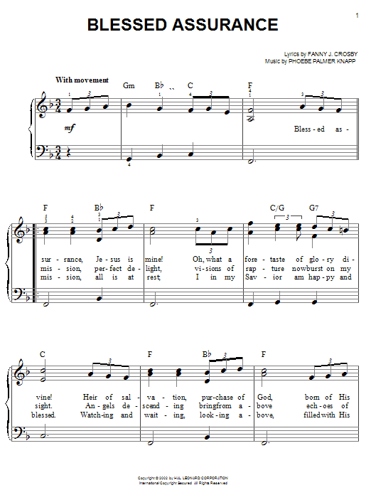 Blessed Assurance (Easy Piano) von Fanny J. Crosby