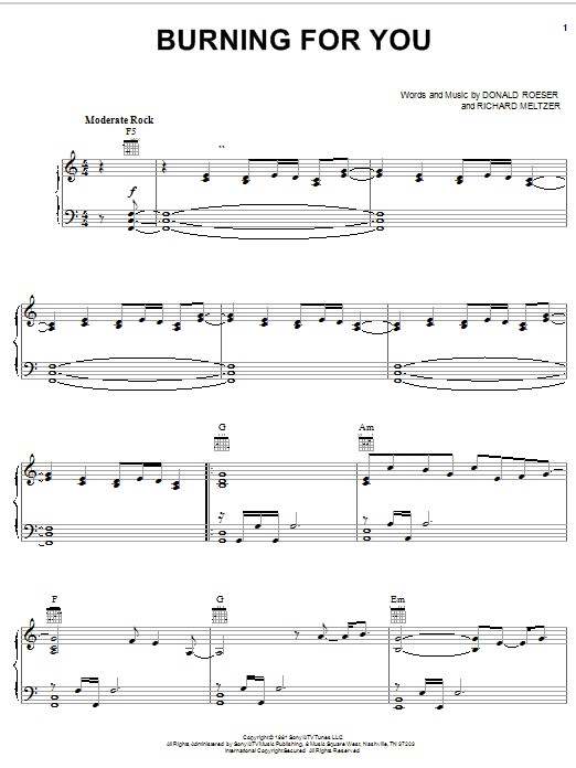 Burning For You (Piano, Vocal & Guitar Chords (Right-Hand Melody)) von Blue Oyster Cult