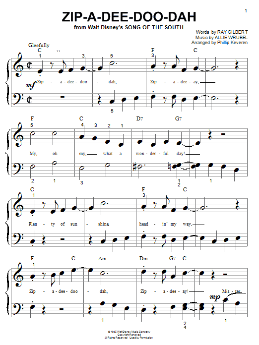 Zip-A-Dee-Doo-Dah (from Song Of The South) (arr. Phillip Keveren) (Big Note Piano) von James Baskett