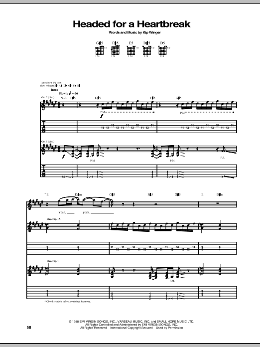 Headed For A Heartbreak (Guitar Tab) von Winger