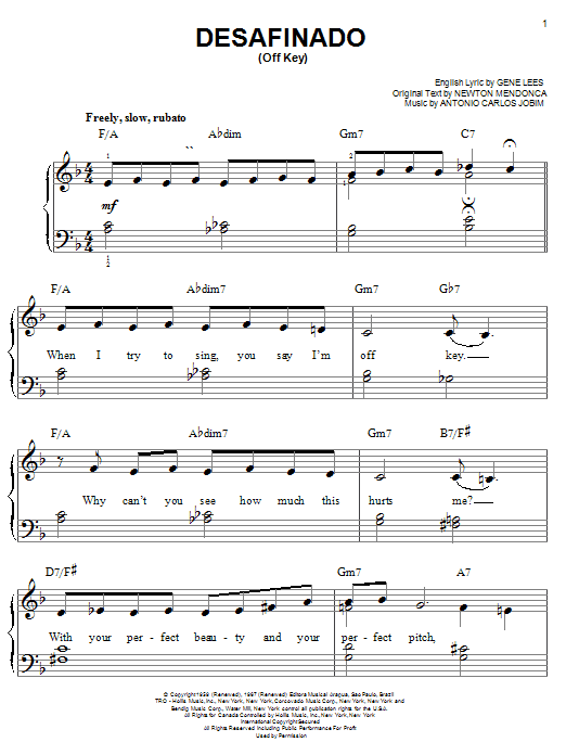 Desafinado (Slightly Out Of Tune) (Easy Piano) von Antonio Carlos Jobim