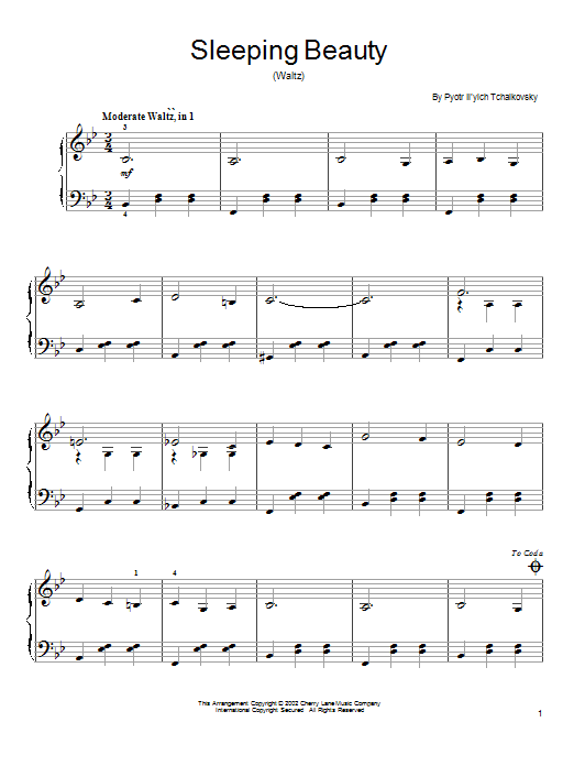 Waltz (from The Sleeping Beauty) (Easy Piano) von Pyotr Ilyich Tchaikovsky