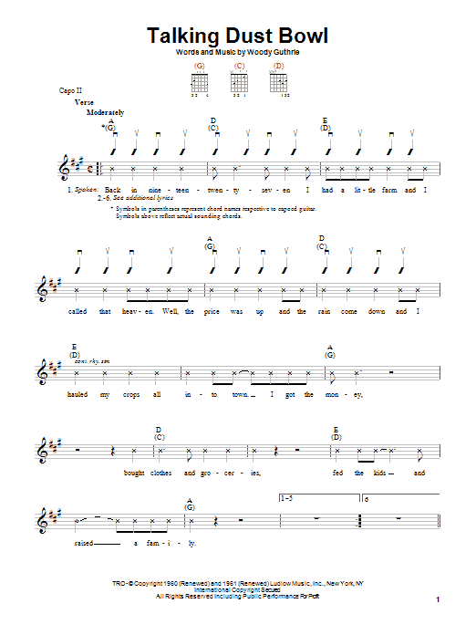 Talking Dust Bowl (Easy Guitar) von Woody Guthrie