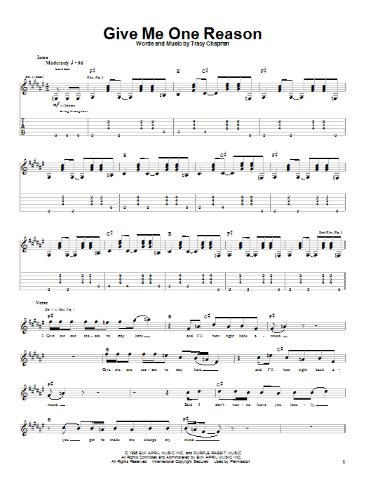 Give Me One Reason (Guitar Tab) von Tracy Chapman