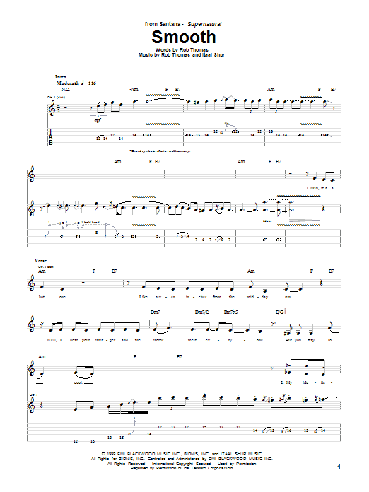 Smooth (Guitar Tab) von Santana featuring Rob Thomas