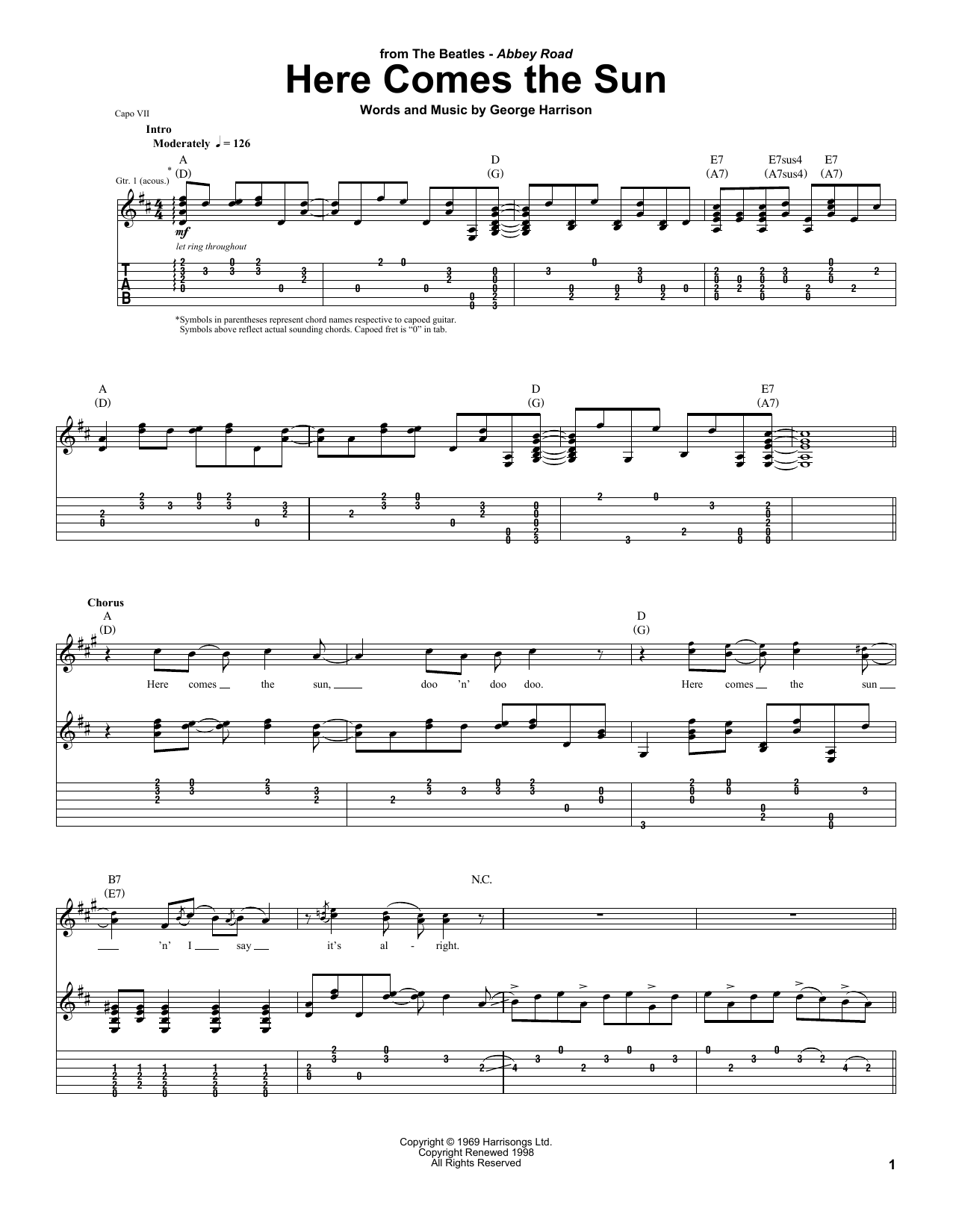 Here Comes The Sun (Guitar Tab) von The Beatles