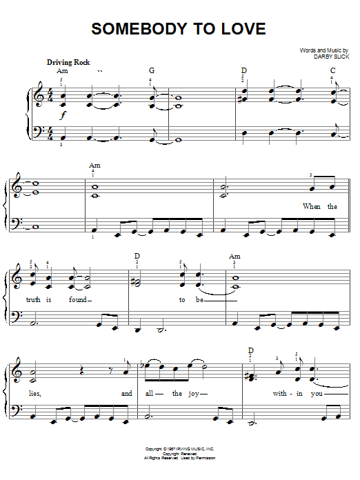 Somebody To Love (Easy Piano) von Jefferson Airplane