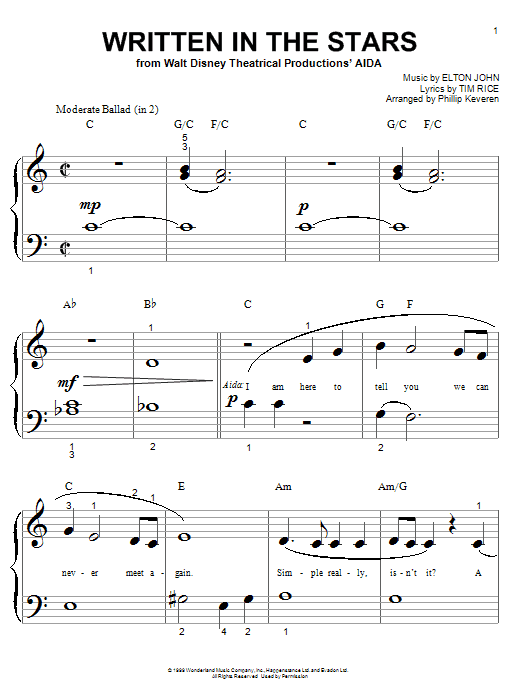 Written In The Stars (from Aida) (arr. Phillip Keveren) (Big Note Piano) von Elton John & LeAnn Rimes