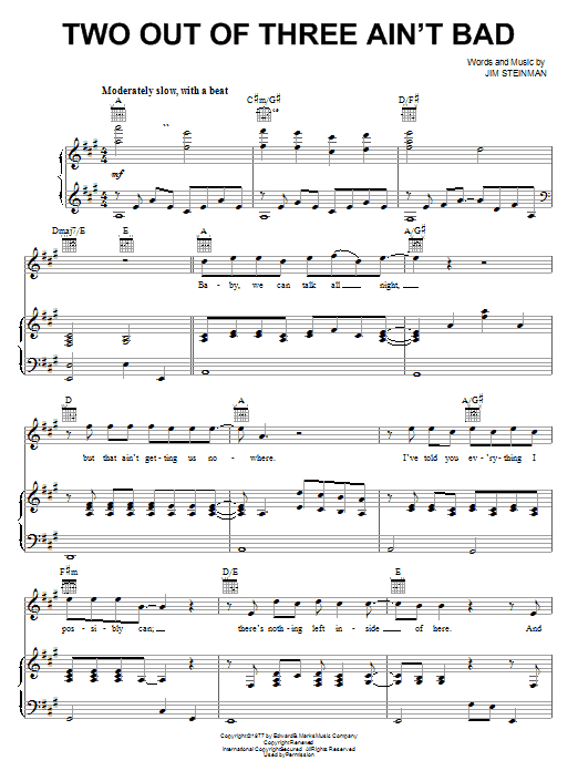 Two Out Of Three Ain't Bad (Piano, Vocal & Guitar Chords (Right-Hand Melody)) von Meat Loaf