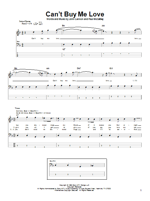 Can't Buy Me Love (Bass Guitar Tab) von The Beatles