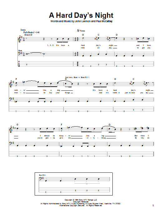 A Hard Day's Night (Bass Guitar Tab) von The Beatles