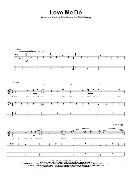 Love Me Do (Bass Guitar Tab) von The Beatles