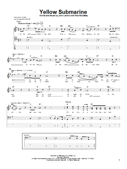 Yellow Submarine (Bass Guitar Tab) von The Beatles