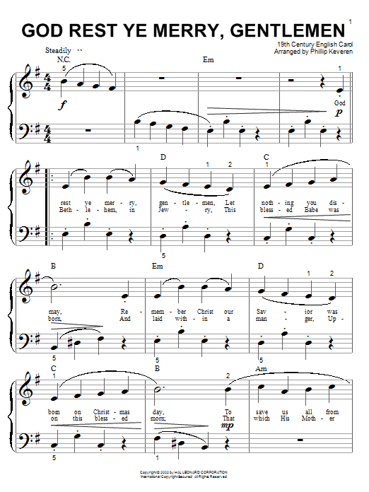 God Rest Ye Merry, Gentlemen (arr. Phillip Keveren) (Big Note Piano) von 19th Century English Carol