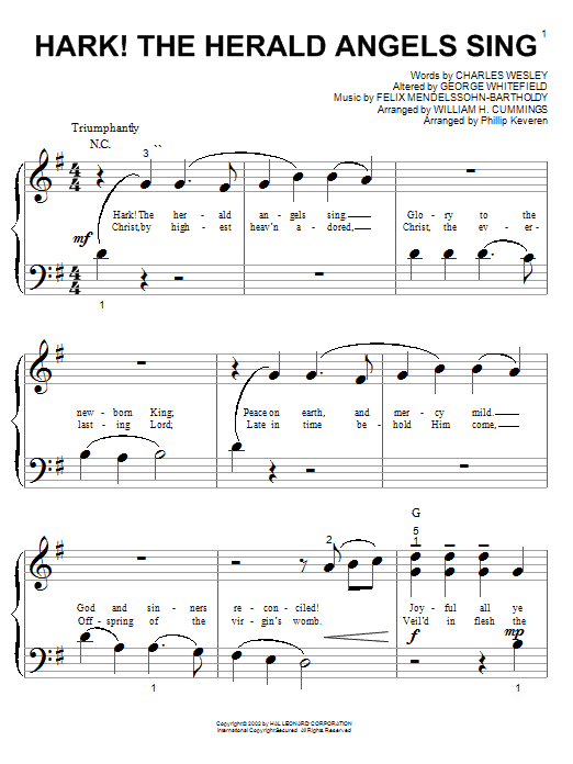 Hark! The Herald Angels Sing (arr. Phillip Keveren) (Big Note Piano) von Charles Wesley