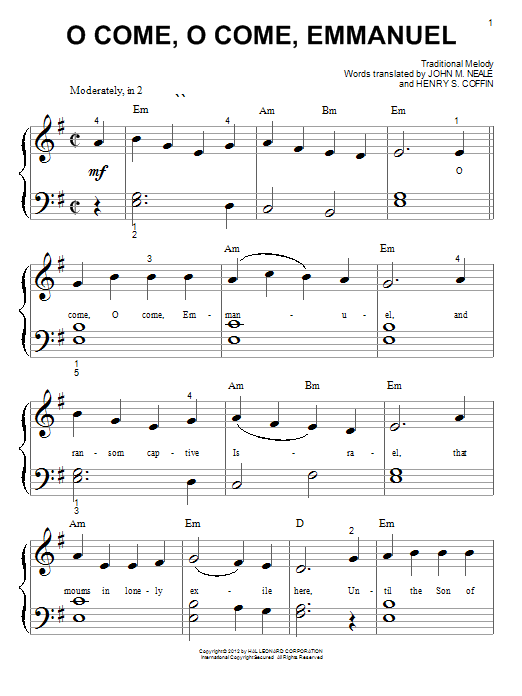 O Come, O Come Immanuel (arr. Phillip Keveren) (Big Note Piano) von John M. Neale