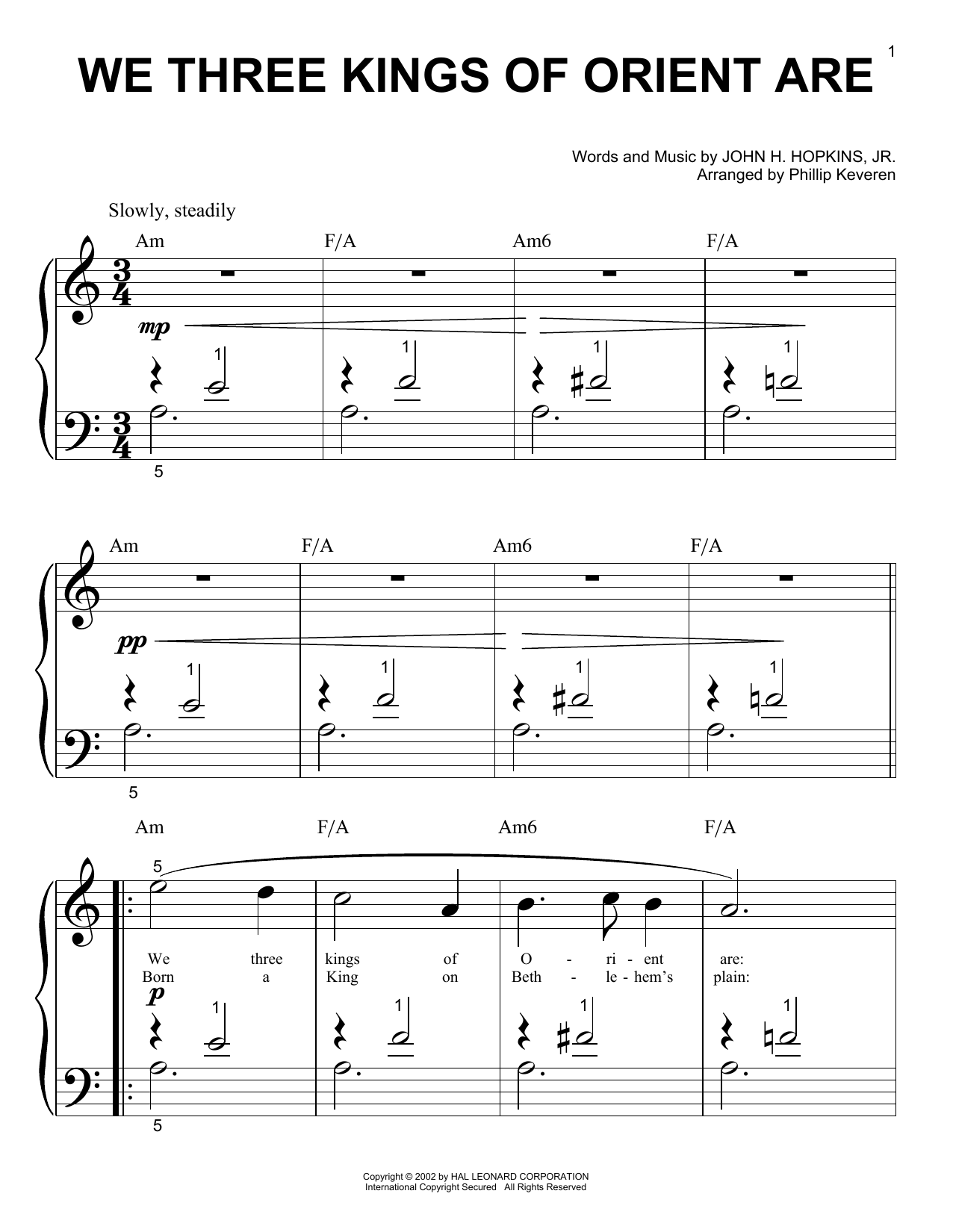 We Three Kings Of Orient Are (arr. Phillip Keveren) (Big Note Piano) von John H. Hopkins, Jr.