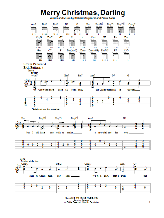 Merry Christmas, Darling (Easy Guitar) von Carpenters