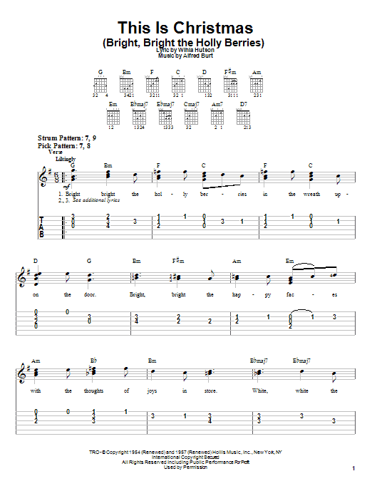 This Is Christmas (Bright, Bright The Holly Berries) (Easy Guitar) von Alfred Burt