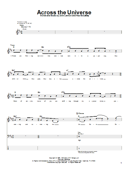 Across The Universe (Bass Guitar Tab) von The Beatles