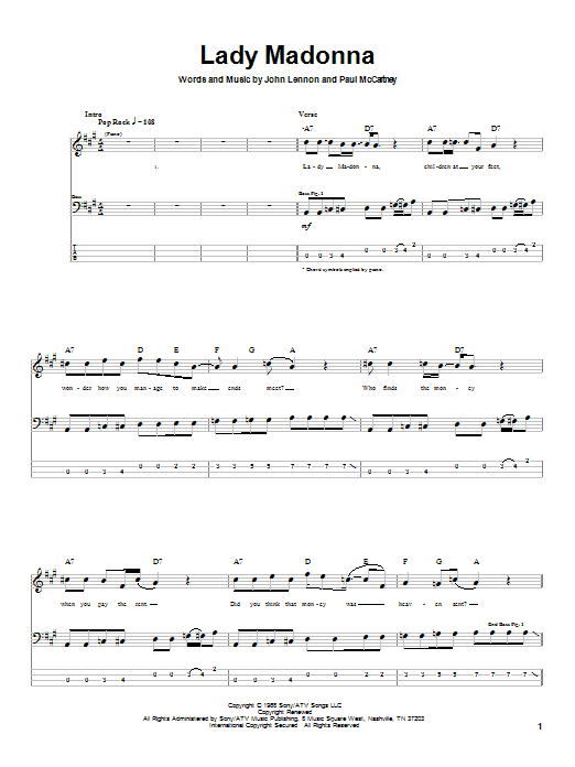 Lady Madonna (Bass Guitar Tab) von The Beatles