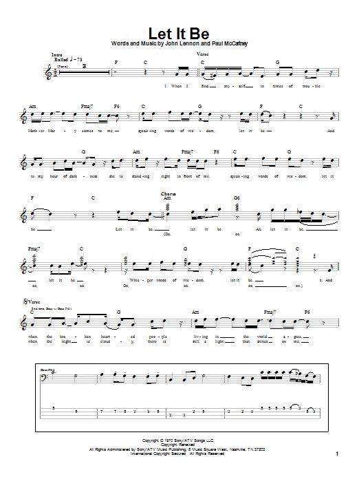 Let It Be (Bass Guitar Tab) von The Beatles