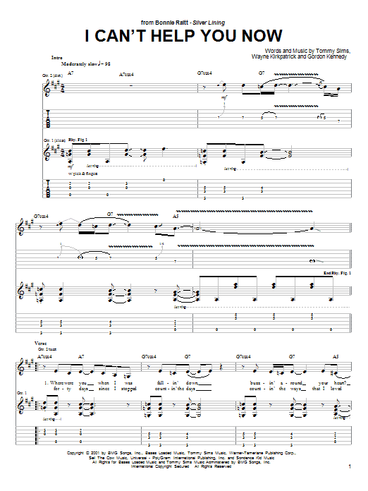 I Can't Help You Now (Guitar Tab) von Bonnie Raitt
