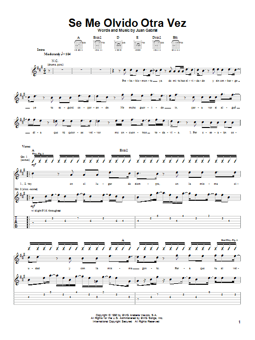 Se Me Olvido Otra Vez (Guitar Tab) von Juan Gabriel
