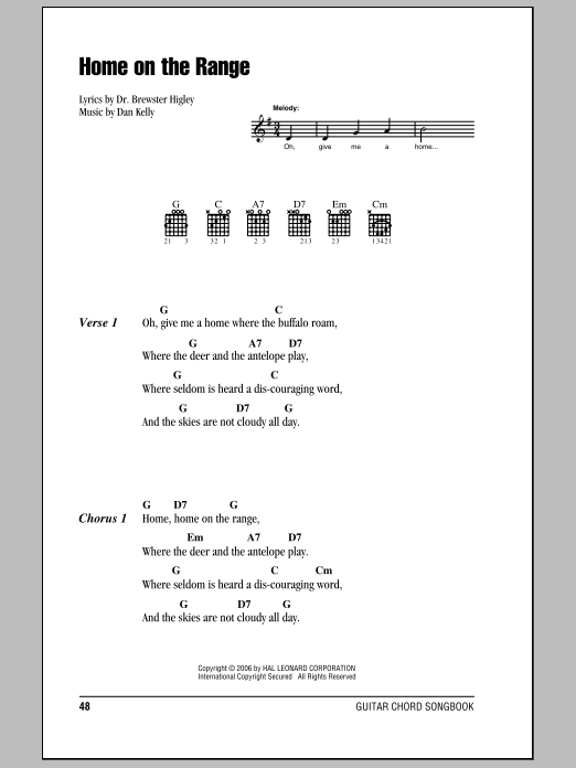 Home On The Range (Guitar Chords/Lyrics) von Roy Rogers
