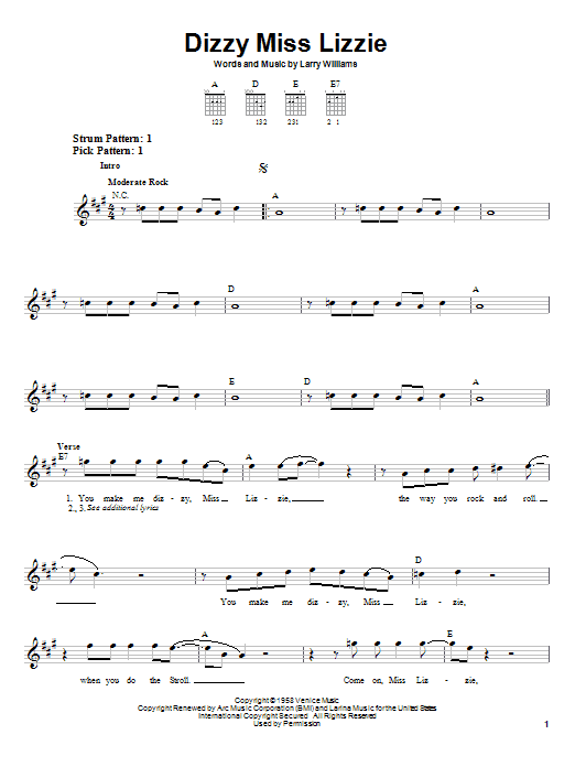 Dizzy Miss Lizzie (Easy Guitar) von The Beatles
