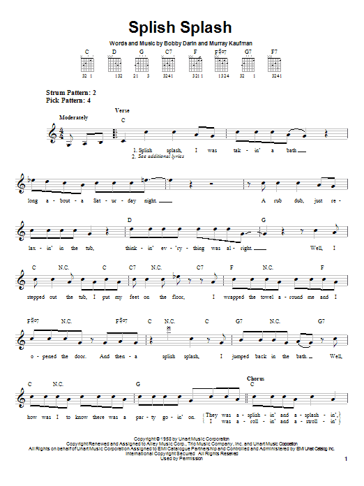 Splish Splash (Easy Guitar) von Bobby Darin