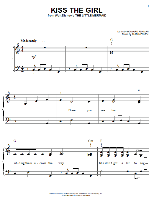 Kiss The Girl (from The Little Mermaid) (Easy Piano) von Alan Menken & Howard Ashman