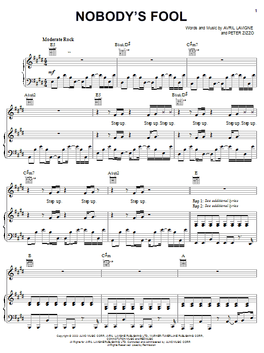 Nobody's Fool (Piano, Vocal & Guitar Chords (Right-Hand Melody)) von Avril Lavigne