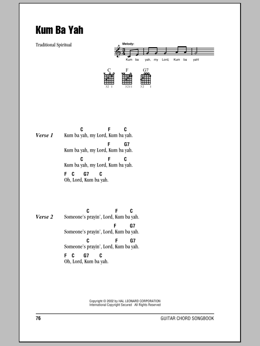 Kum Ba Yah (Guitar Chords/Lyrics) von Traditional