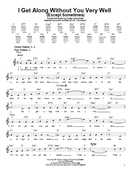 I Get Along Without You Very Well (Except Sometimes) (Easy Guitar) von Hoagy Carmichael