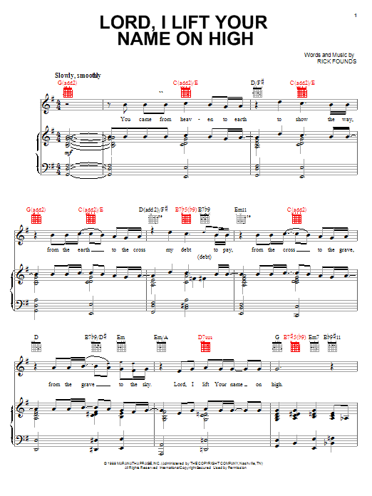 Lord, I Lift Your Name On High (Piano, Vocal & Guitar Chords (Right-Hand Melody)) von The Katinas