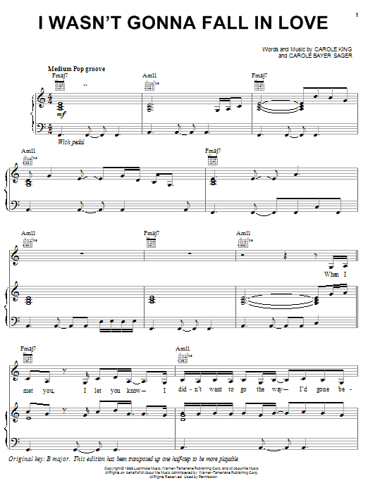 I Wasn't Gonna Fall In Love (Piano, Vocal & Guitar Chords (Right-Hand Melody)) von Carole King