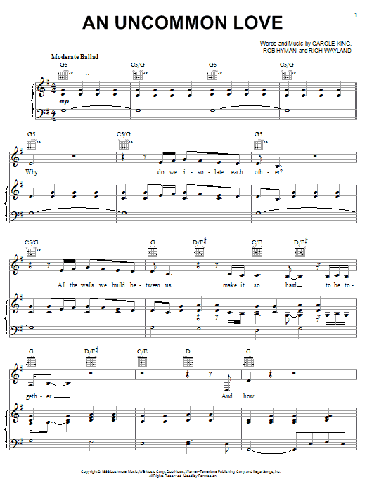 An Uncommon Love (Piano, Vocal & Guitar Chords (Right-Hand Melody)) von Carole King