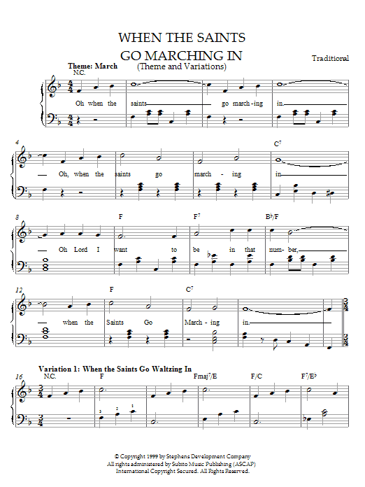 When The Saints Go Marching In (Theme and Variations) (Easy Piano) von Traditional