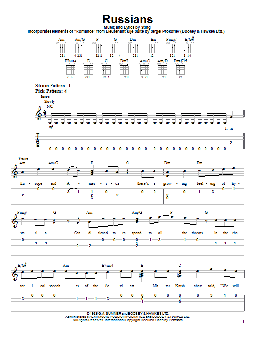 Russians (Easy Guitar Tab) von Sting