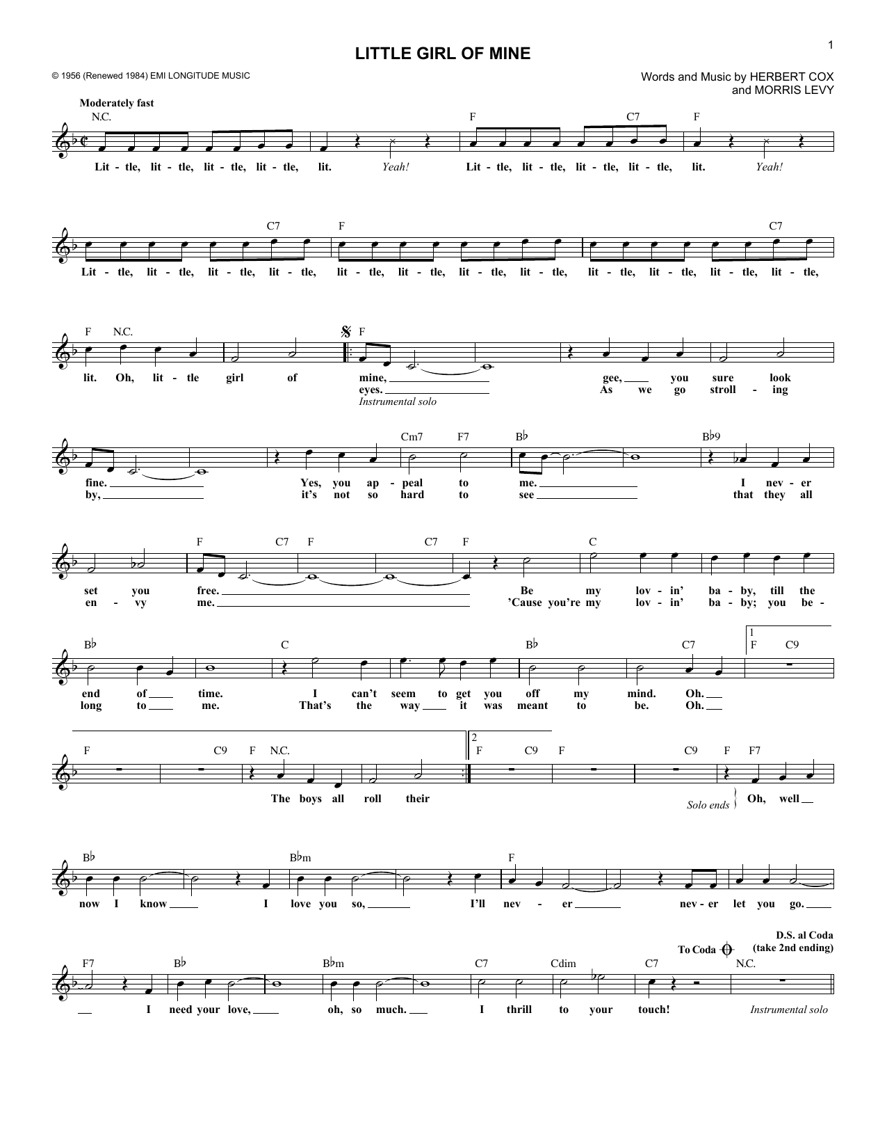 Little Girl Of Mine (Lead Sheet / Fake Book) von The Cleftones