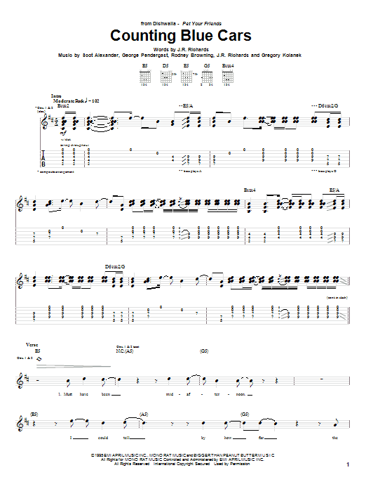 Counting Blue Cars (Guitar Tab) von Dishwalla