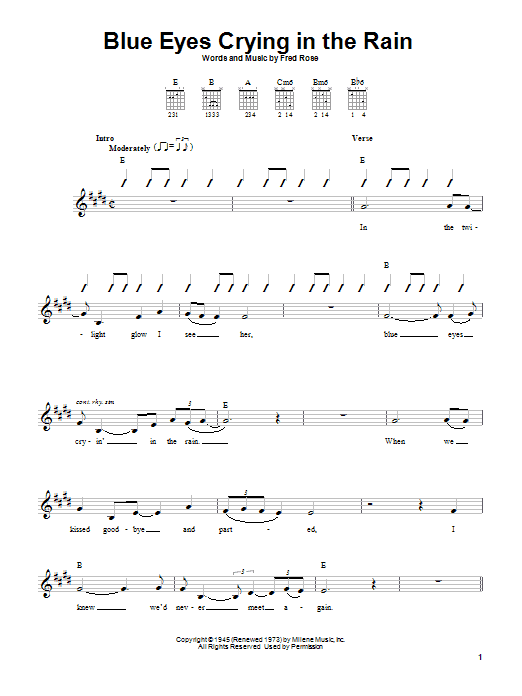 Blue Eyes Crying In The Rain (Easy Guitar) von Willie Nelson