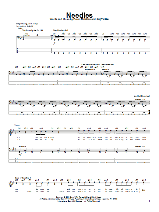 Needles (Bass Guitar Tab) von System Of A Down