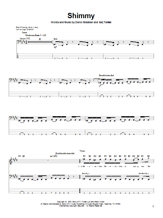 Shimmy (Bass Guitar Tab) von System Of A Down