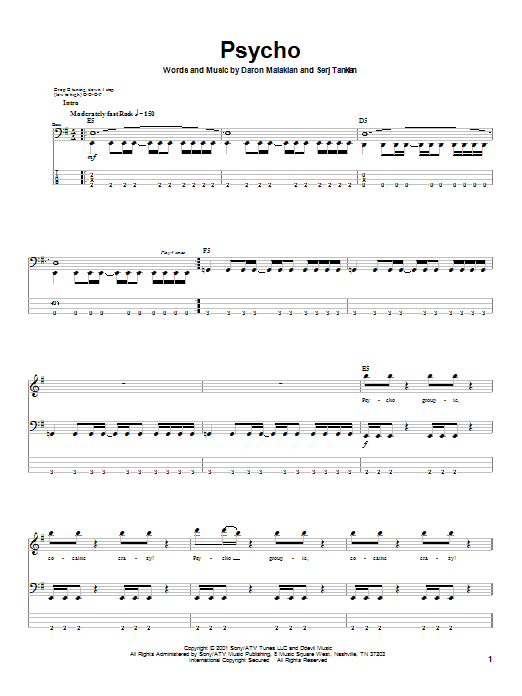 Psycho (Bass Guitar Tab) von System Of A Down