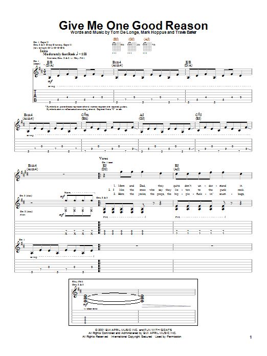 Give Me One Good Reason (Guitar Tab) von Blink-182